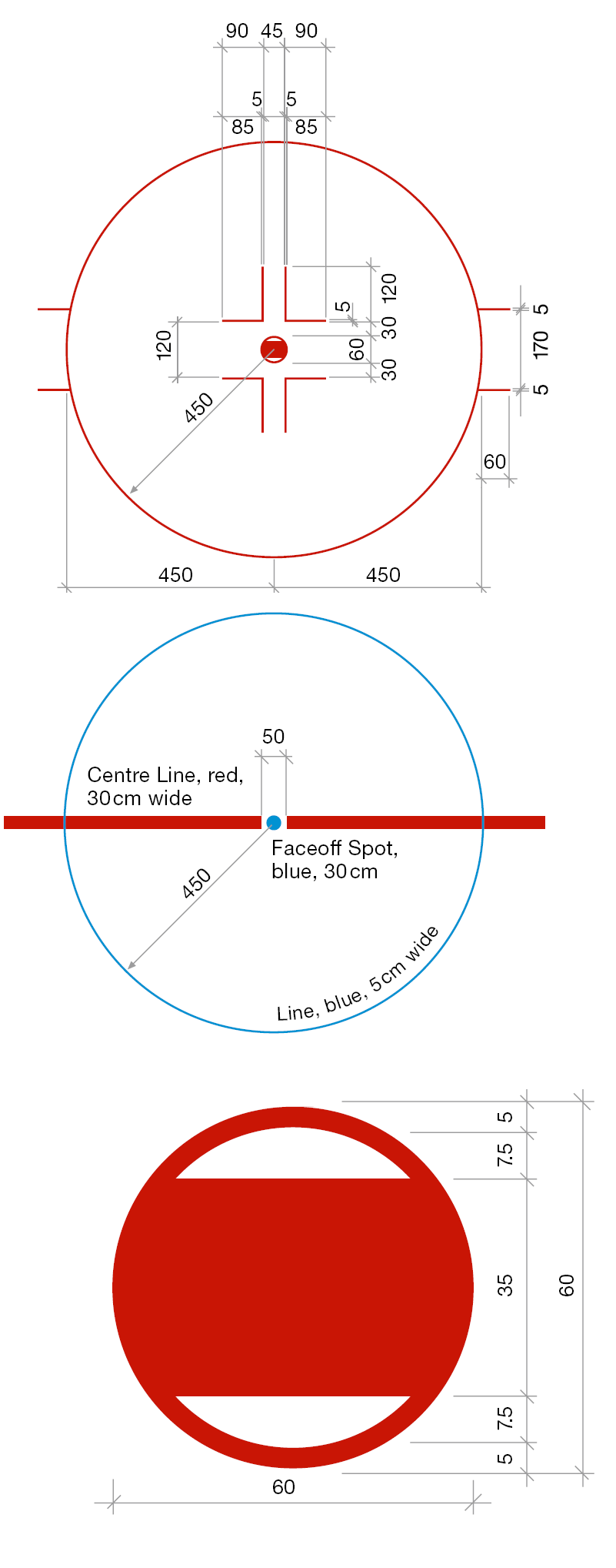 Ice surface markings / faceoff circles and spots